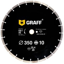 Алмазный диск сегментный по бетону и камню GRAFF 350х10х3.4х25.4-20 мм